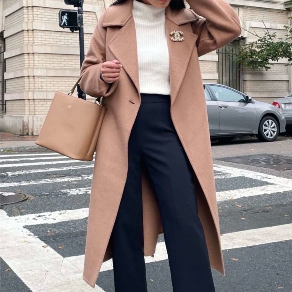 Uniqlo wool blend long coat in camel beige